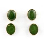 Two pairs of 9ct yellow gold jade set stud earrings, L. 12cm.