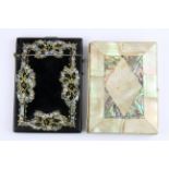 Two 19th Century mother of pearl decorated visiting card cases, 7.5 x 11cm.