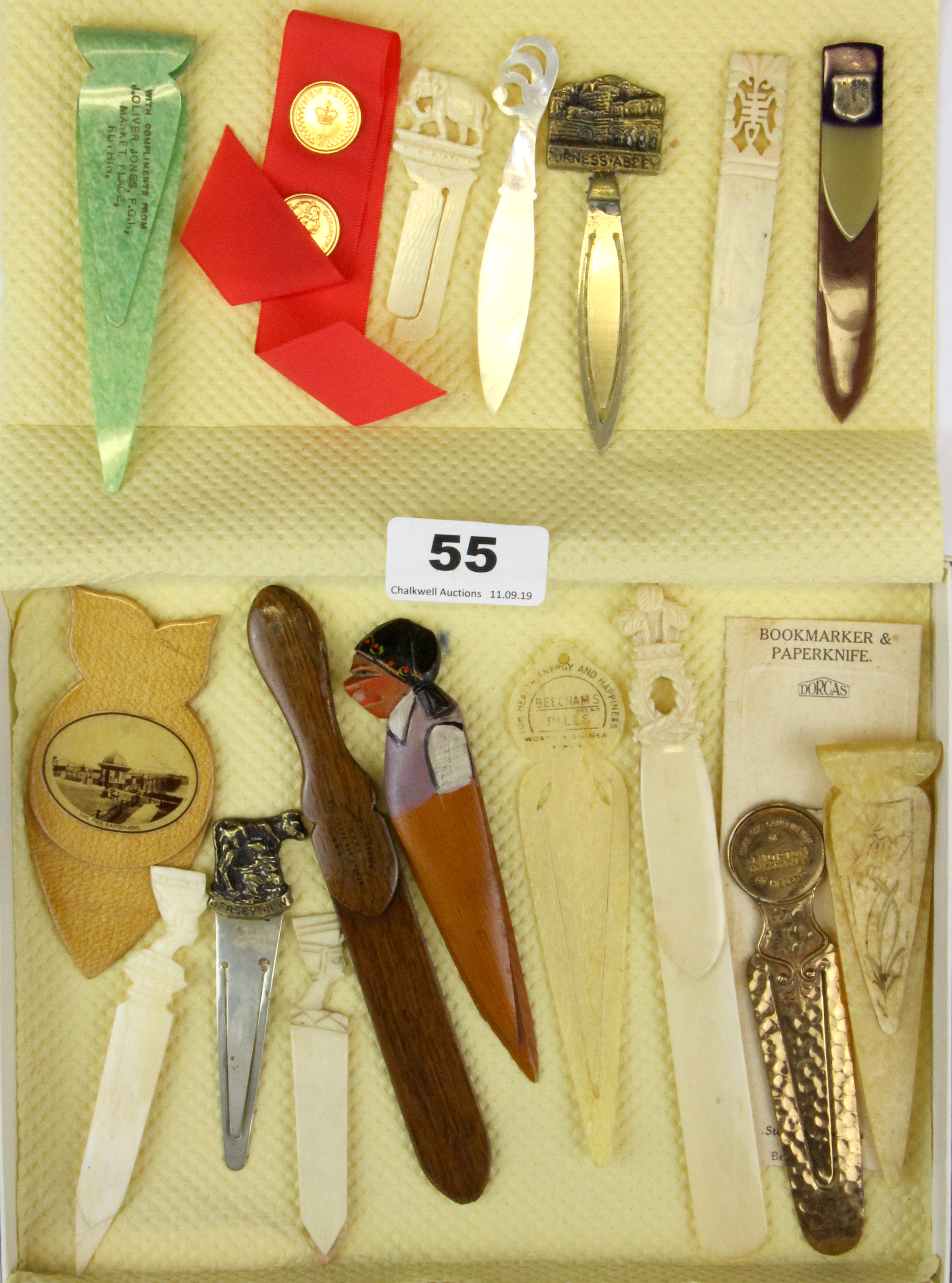 A group of mixed celluloid, bone, ivory and other bookmarks.