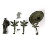 Antiquities Interest. A Roman lead figure of a soldier, a cast metal cameo portrait and a small