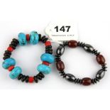 Two Tibetan bracelets of haemetite, agate and other beads.