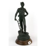 An original Art Deco French spelter figure of a young farmer, H. 39cm.