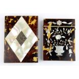 Two 19th Century tortoiseshell and mother of pearl veneered visiting card cases, 10 x 7.5cm.