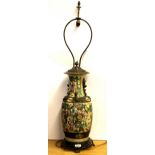 A 19th Century bronze mounted Chinese porcelain vase mounted as a table lamp, overall H. 95cm. Minor