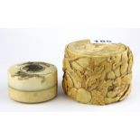 A 19th Century Japanese carved ivory box together with an additional ivory box engraved and inked