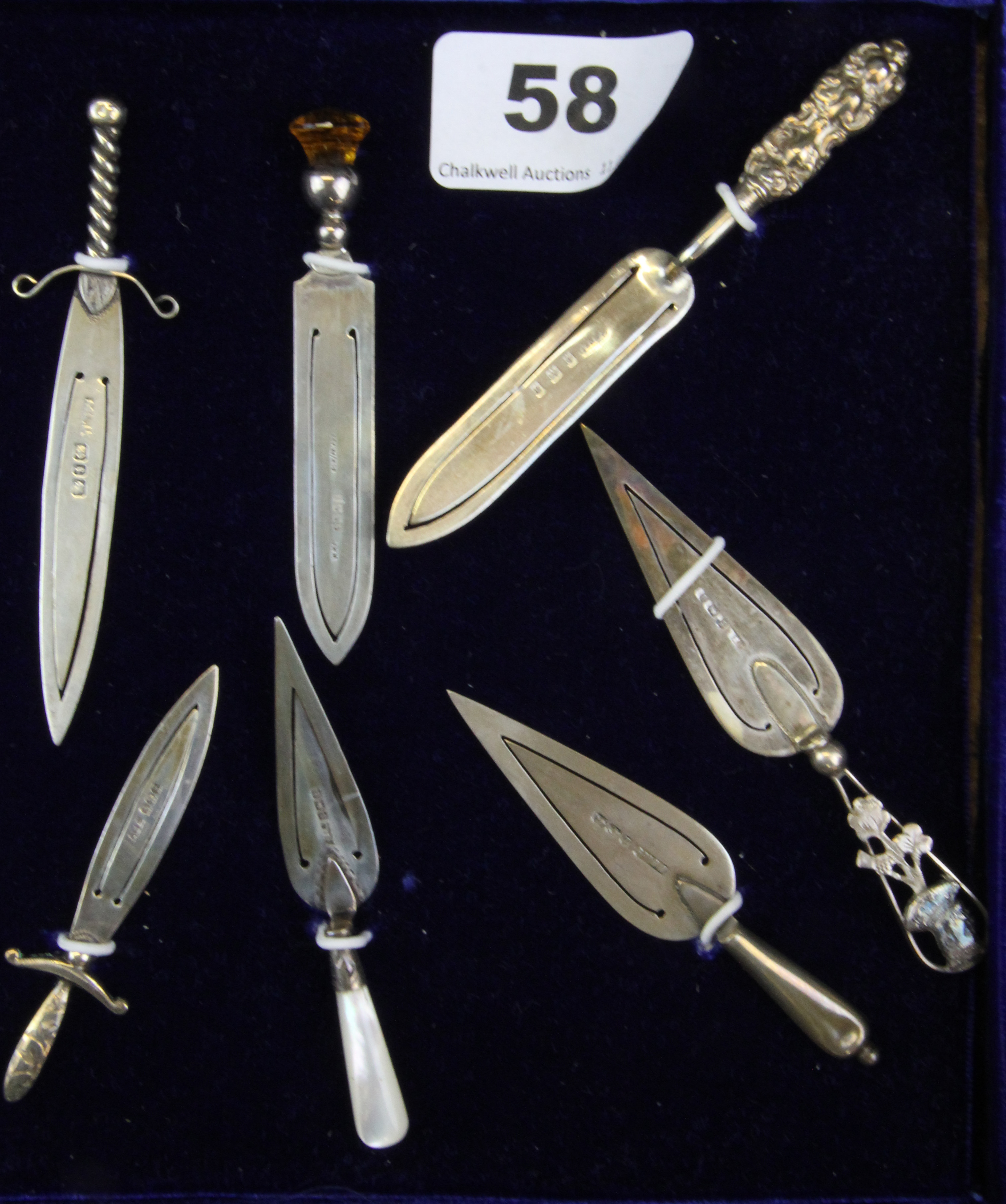 A group of seven hallmarked silver bookmarks.