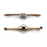 Two 9ct yellow gold stone set bar brooches.