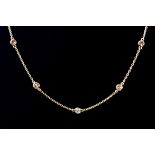 An 18ct rose gold (stamped 750) diamond set necklace, L. 40cm.