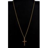 A 9ct yellow gold cross pendant and chain, L. 50cm, W. 5.1g.