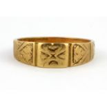 A gentleman's 18ct yellow gold ring, (P.5), W. 3.6g.