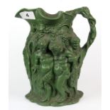 A rare 19th Century green parianware Bacchus jug, H. 23cm. Minor chip to spout.
