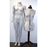 A vintage mannequin and dressmakers dummy.