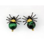 A pair of Hana Maae designer 925 silver gilt spider shaped stud earrings set with malachite, L.