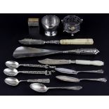 A group of mixed hallmarked silver and other items.