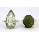 Two 925 silver rings, set with pear cut citrine and oval cut aventurine, (M & P.5).