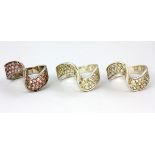 Three 925 silver stone set wave shaped ring, (M.5).