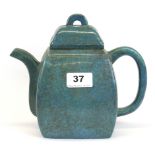 A Chinese robins egg glazed terracotta teapot, H. 19cm.