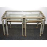 A contemporary painted metal and brass coffee table with two additional side tables, size 100 x 51 x