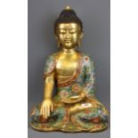 A Chinese cloisonne decorated gilt bronze figure of the seated Buddha, H. 45cm.