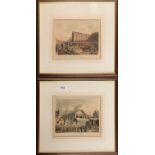 A pair of antique framed prints of Covent Garden and Leaden Hall markets, London dated 1808,