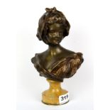 A 19th century signed French bronze Art Nouveau bust of a girl on a turned marble base by Van der