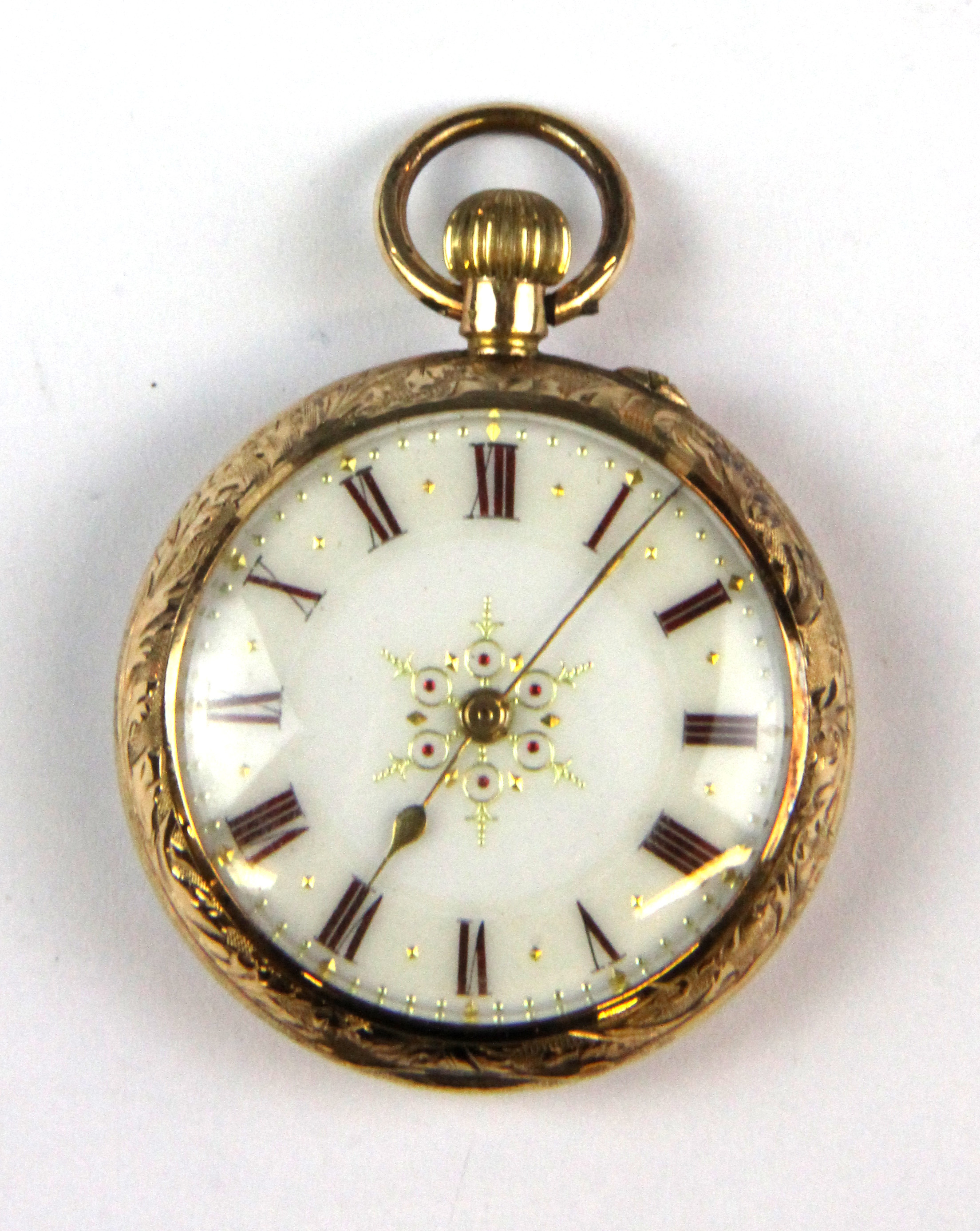 A lady's 14ct gold fob watch, understood to be in working order.