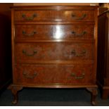 A 1930's burr walnut veneered four drawer chest, size 67 x 44 x 77cm.