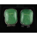 A pair of silver mounted jade earrings, jade size 1 x 1.2cm.
