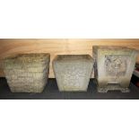 Four old square concrete garden planters, size 33 x 39 x 39cm.