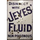 An original enamelled advertising sign for 'Jeyes' Fluid', size 61 x 92cm.