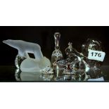 A group of glass and crystal figures, snail H. 7.5cm.