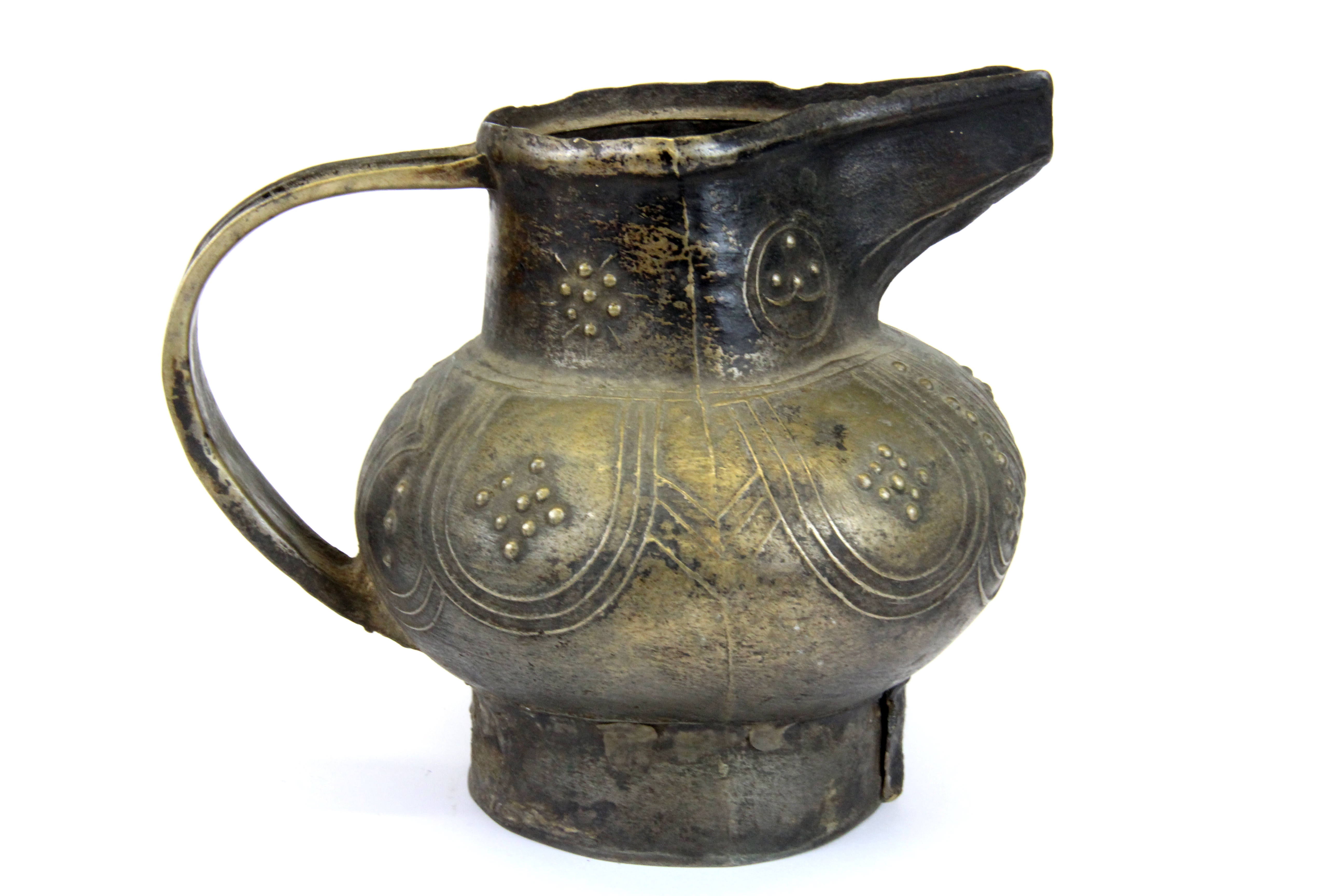 A 19th Century Tibetan cast bronze jug probably used for yak butter candle filling, A/F to foot, - Image 2 of 2