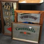 Three reproduction framed pub mirrors 'Southern Comfort' 'Greenall's' & 'Bass', Southern Comfort