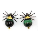 A pair of Hana Maae designer 925 silver gilt spider shaped stud earrings set with malachite, L.