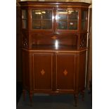 A pretty Edwardian inlaid mahogany cabinet, W. 140cm H. 185cm.