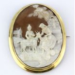 A 9ct yellow gold cameo brooch, L. 6 x 4.5cm.