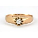 A 14ct yellow gold (stamped 585) ring set with a round cut white topaz, (L.5).