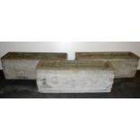 A set of three matching vintage concrete planters, size 72 x 24cm.