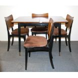 A 1960's extending dining table and four chairs, size 107 x 76cm.