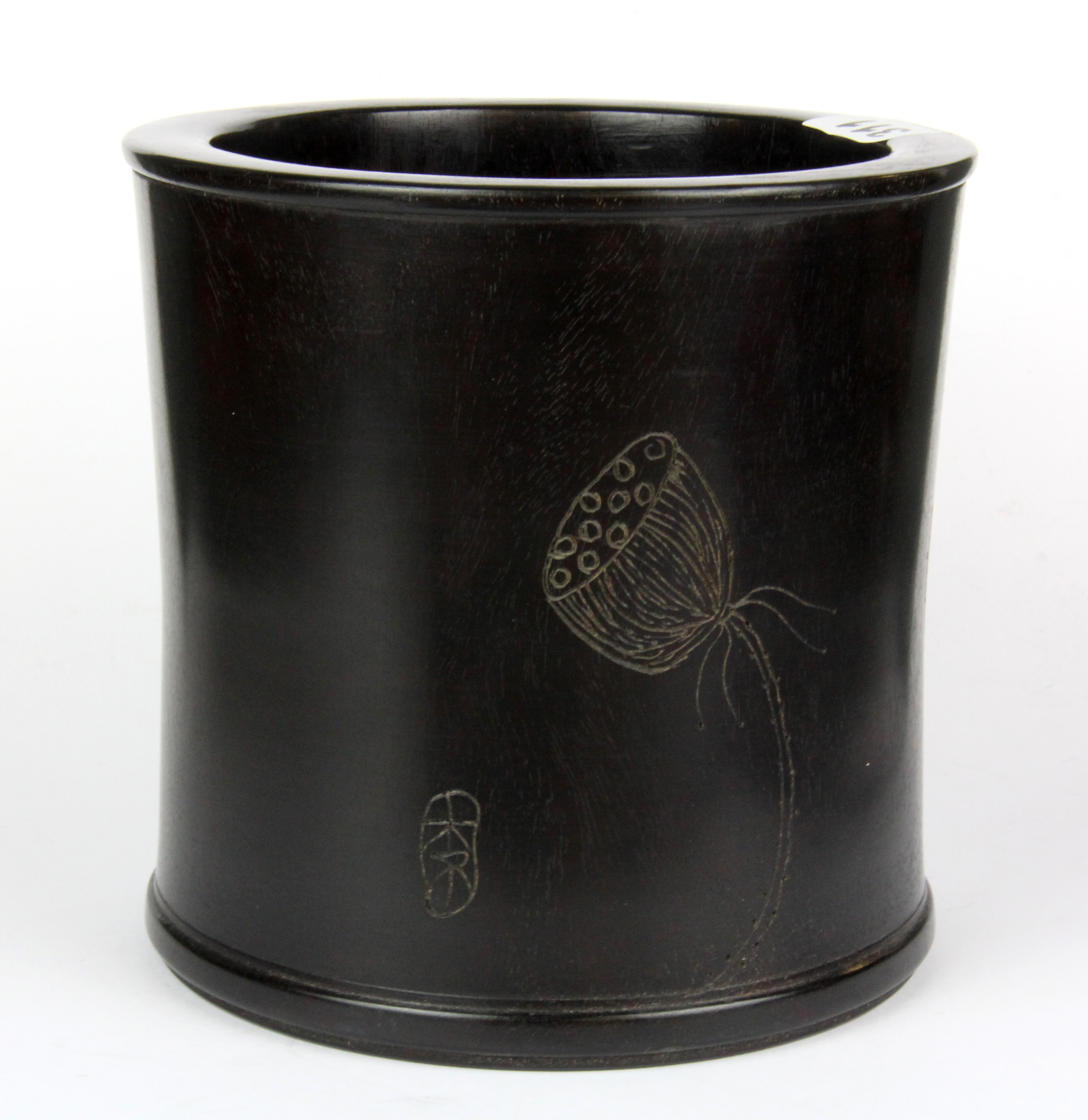 A Chinese carved black hardwood brush pot (probably Zitan), Dia. 18cm H. 17cm. - Image 2 of 2