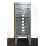 A vintage metal ten drawer cabinet, size 28 x 41 x 74cm.