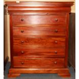 A contemporary mahogany five drawer chest, size 90 x 51 x 110cm.