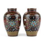 A pair of small fine 19th Century Japanese cloisonne vases, H. 9.5cm.