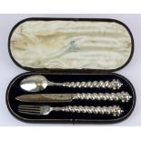 A superb Victorian hallmarked silver three piece presentation cutlery set, knife L. 21cm.