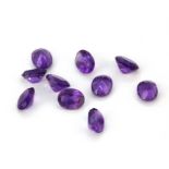 Ten oval cut amethysts, approx. 3.28ct, 5 x 4cm.