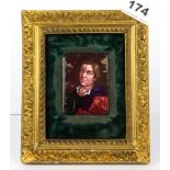 A gilt framed French hand enamelled portrait miniature, framed size 17 x 15cm.