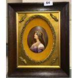An oak framed and mounted 19th century French hand painted porcelain panel signed A. Leroux,