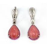 A pair of 925 silver drop earrings set with pear pink opal and pink stones, L. 3.5cm.