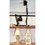 Two anglepoise lamps, a vintage bedside lamp and a further lamp.