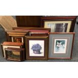 A quantity of framed prints.